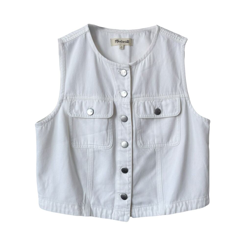 Madewell White Cropped Denim Vest Sz M - Picture 3 of 7